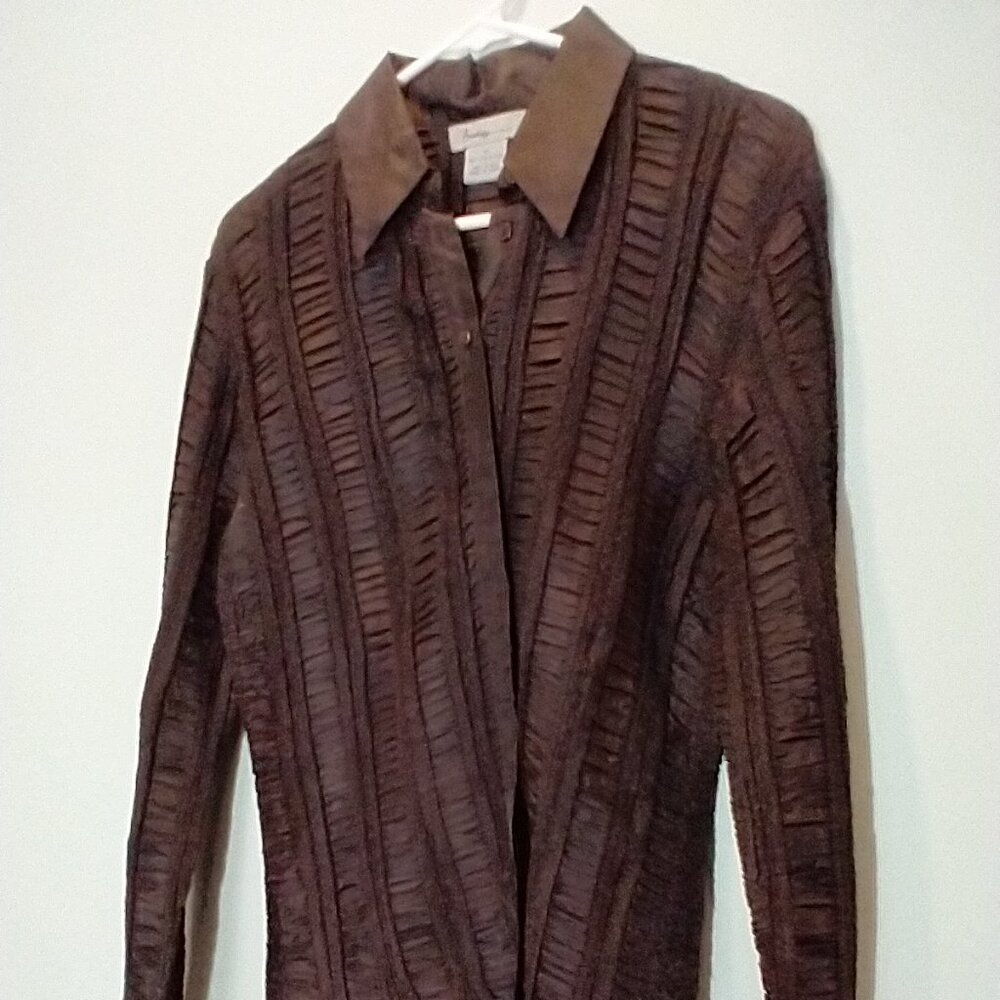 Analogy Chocolate Brown Pleated Blouse Size M